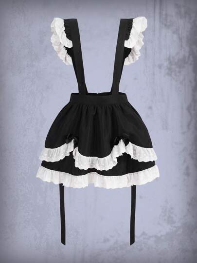 Goth Ruffle Trim Suspender Skirt