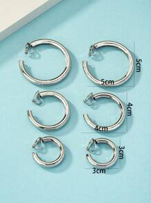 Bộ ba đôi bông tai hình tròn bằng kim loại cổ điển và một đôi bông tai hình bán nguyệt - Bạc - Xem 4