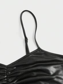 SHEIN ICON Vestido de tirantes fruncido - Negro - Ver 3