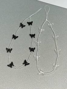 2 chiếc dây buộc điện thoại đính cườm trang trí hình bướm - Nhiều màu - Xem 4