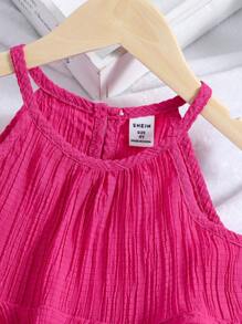 SHEIN Toddler Girls Ruffle Hem Halter Top & Wide Leg Trousers - Hot Pink - View 3