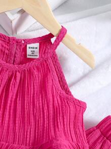 SHEIN Toddler Girls Ruffle Hem Halter Top & Wide Leg Trousers - Hot Pink - View 4