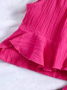 SHEIN Toddler Girls Ruffle Hem Halter Top & Wide Leg Trousers - Hot Pink - View 6