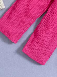 SHEIN Toddler Girls Ruffle Hem Halter Top & Wide Leg Trousers - Hot Pink - View 7