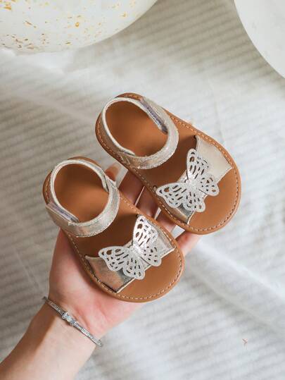 女孩魔術貼蝴蝶裝飾時尚踝帶平底鞋戶外