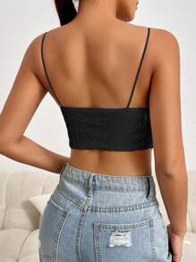 SHEIN Essnce 胸部褶皺手帕下擺吊帶上衣 - 黑色 - 查看 2