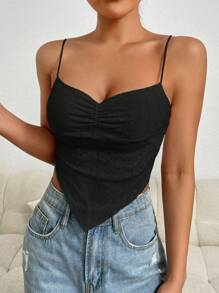 SHEIN Essnce 胸部褶皺手帕下擺吊帶上衣 - 黑色 - 查看 4