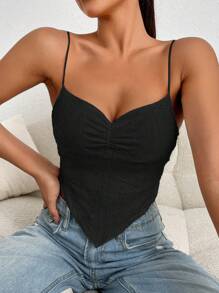 SHEIN Essnce 胸部褶皺手帕下擺吊帶上衣 - 黑色 - 查看 6
