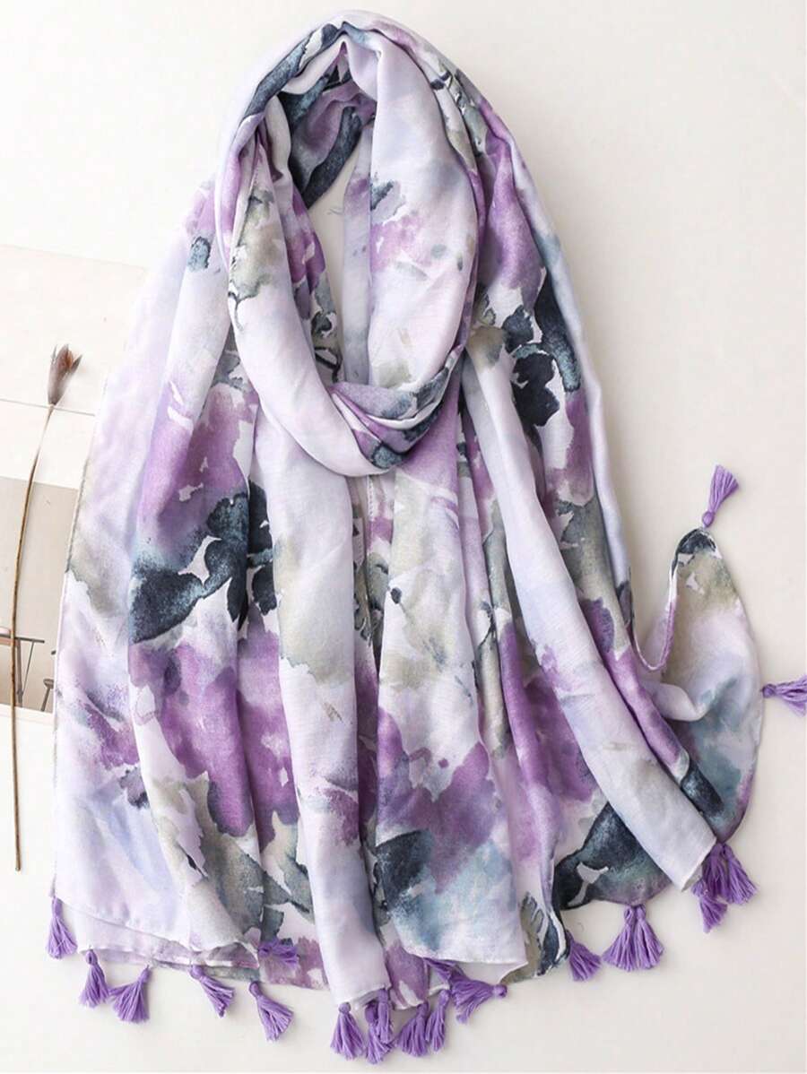 1条简约印花围巾，时尚披肩防晒围巾 - 彩色 - 查看 1