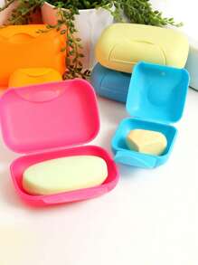 1入組PP肥皂盒簡約素色便攜式家用和旅行皂架 - 粉色 - 查看 2