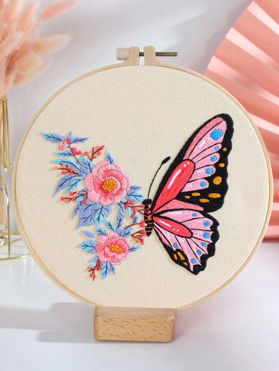 1件套蝴蝶和花卉圖案手工刺繡 - 彩色 - 查看 1
