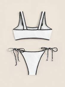 SHEIN Swim Women Bikini Sets Simpul Contrast Binding Geometris - Putih - View 2
