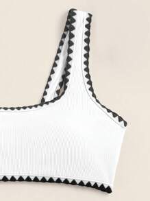 SHEIN Swim Women Bikini Sets Simpul Contrast Binding Geometris - Putih - View 4