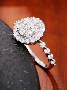 1入組魅力四射圓形方晶鋯石裝飾戒指適合女士適合婚禮週年紀念日首飾類情人節禮品 - 銀色 - 查看 7