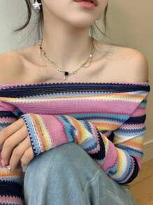 1pc Glamorous Black Heart & Faux Pearl Decor Pendant Necklace For Women For Wedding Party Jewelry Valentine's Day Gift Valentines,Mom,Mother,Mother's Day,Gift