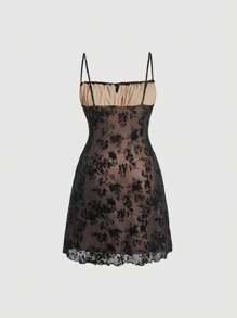 SHEIN MOD Đầm Plus Size Thắt nơ trước Nếp gấp Phần Ngực Hoa Boho - màu đen - Xem 2