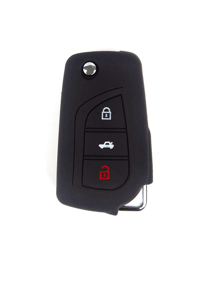 1pc Black Silicone Car Key Cover, Anti-Fall, Suitable For Toyota Rav4 Corolla Camry Highlander Tundra Fortuner - Black - View 1