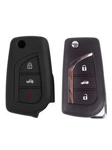 1pc Black Silicone Car Key Cover, Anti-Fall, Suitable For Toyota Rav4 Corolla Camry Highlander Tundra Fortuner - Black - View 2