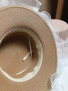 Trang trí ngọc trai giả Mũ rơm - Màu Khaki - Xem 3