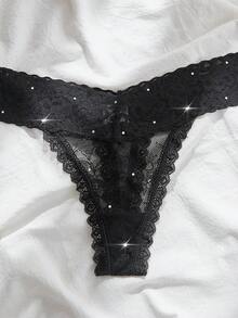 3 piezas Tanga con encaje - Negro - Ver 4