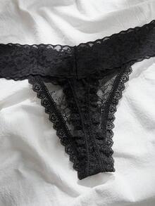 3 piezas Tanga con encaje - Negro - Ver 5