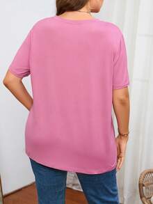 SHEIN Essnce Áo thun Plus size Slogan Giải trí - Hồng - Xem 2