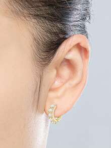 1對女士黃金蛋白石環形耳環 100% 925 純銀 3.5 毫米圓形人造寶石白色蛋白石耳環珠寶生日禮物