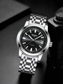 KINYUED 1pc Men Luminous Minimalist Mechanical Watch - Black - View 3