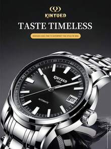 KINYUED 1pc Men Luminous Minimalist Mechanical Watch - Black - View 4