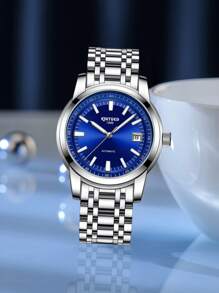 KINYUED Đồng hồ cơ đơn giản phát sáng dành cho nam 1 mảnh - Màu xanh lam - Xem 2