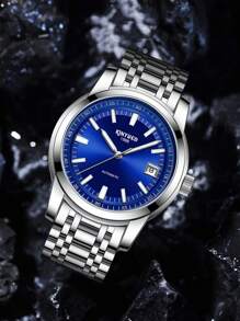 KINYUED Đồng hồ cơ đơn giản phát sáng dành cho nam 1 mảnh - Màu xanh lam - Xem 3