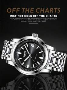 KINYUED 1pc Men Luminous Minimalist Mechanical Watch - Black - View 5