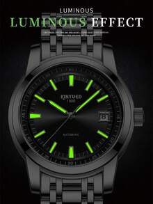 KINYUED 1pc Men Luminous Minimalist Mechanical Watch - Black - View 7