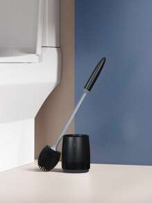 1入組裝TPR馬桶清潔刷帶支架浴用極簡主義黑色馬桶刷