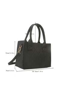 Bolso tote de fieltro con detalle de puntada, bolso cruzado simple para mujer, bolso de compras de color sólido - Negro - Ver 4