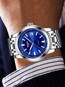 KINYUED Đồng hồ cơ đơn giản phát sáng dành cho nam 1 mảnh - Màu xanh lam - Xem 7