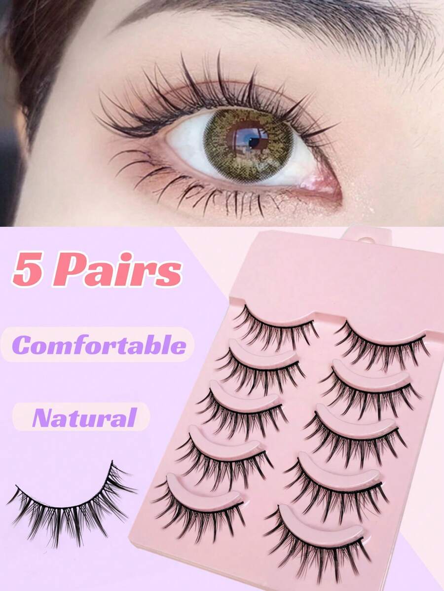 漫畫睫毛,5對充分假睫毛自然舒服人造貂皮日常睫毛 - 黑色 - 查看 1