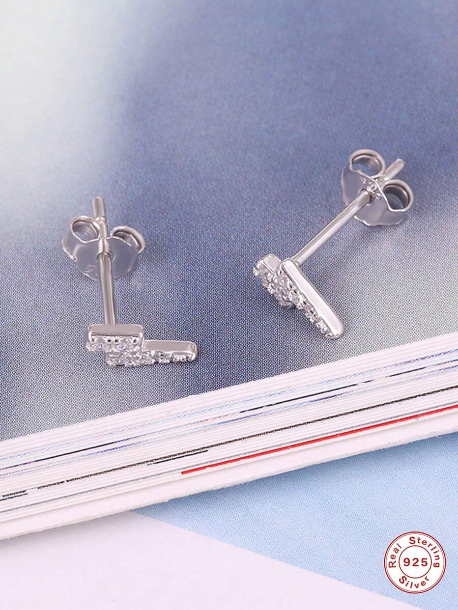 Cubic Zirconia Lightning Design Silver Stud Earrings For Women Bridal Wedding Fine Jewelry - Silver - View 1