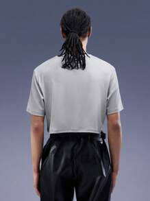 ROMWE MEN Cyber Luvr Nam Khối màu Curved Hem Áo thun - Xám - Xem 2