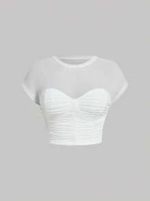 SHEIN MOD Áo thun Plus size Xù màu trơn Giải trí - trắng - Xem 1