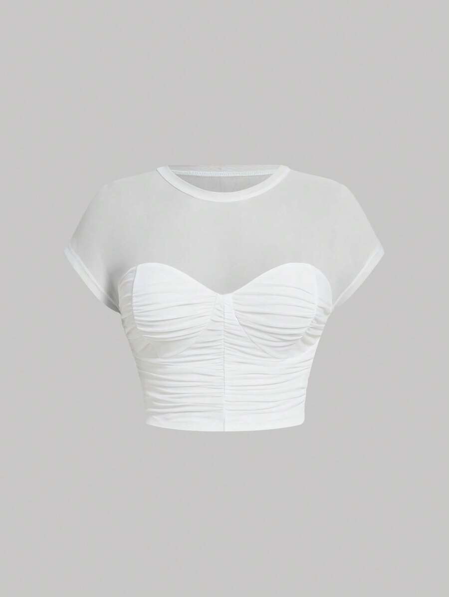 SHEIN MOD Áo thun Plus size Xù màu trơn Giải trí - trắng - Xem 1