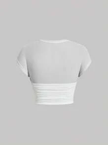 SHEIN MOD Áo thun Plus size Xù màu trơn Giải trí - trắng - Xem 2