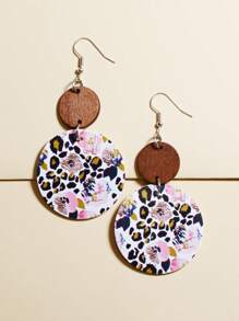 1 Đôi Thời Trang PU Polyurethane Họa Tiết Da Báo Tròn Bông Tai Giọt Dành Cho Nữ Trang Trí Hàng Ngày - Nhiều màu - Xem 2