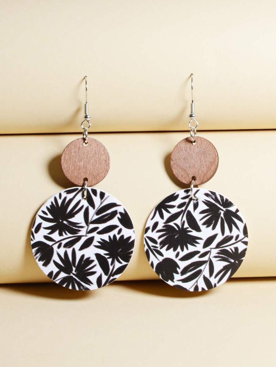 1 Cặp Thời Trang PU Polyurethane Họa Tiết Hoa Vòng Bông Tai Giọt Dành Cho Nữ Trang Trí Hàng Ngày - Nhiều màu - Xem 1