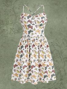 SHEIN Unity Butterfly Print Criss Cross Shirred Cami Dress - Multicolor - View 1