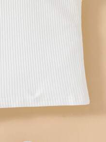 Top sin mangas con diseño de patchwork y recortes de letras para niña preadolescente, diseño de recortes único, moda elegante y casual - Blanco - Ver 3