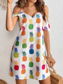 SHEIN VCAY Đầm Xù Tất cả trên in Rau quả Giải trí - Nhiều màu - Xem 3