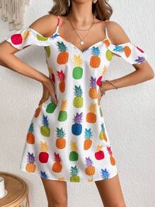 SHEIN VCAY Đầm Xù Tất cả trên in Rau quả Giải trí - Nhiều màu - Xem 4