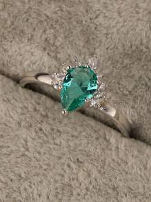 1 Chiếc Nhẫn Bạc Đính Đá Cubic Zirconia Trang Trí Quyến Rũ Cho Nữ Trang Trí Hàng Ngày - màu xanh lá - Xem 3