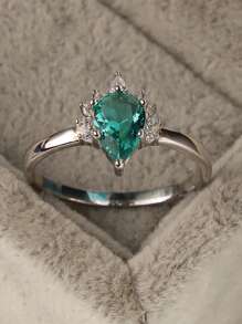 1 Chiếc Nhẫn Bạc Đính Đá Cubic Zirconia Trang Trí Quyến Rũ Cho Nữ Trang Trí Hàng Ngày - màu xanh lá - Xem 4